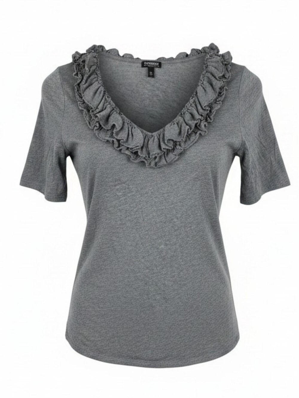 Express Gray Ruffle Neckline Top - Picture 1 of 4